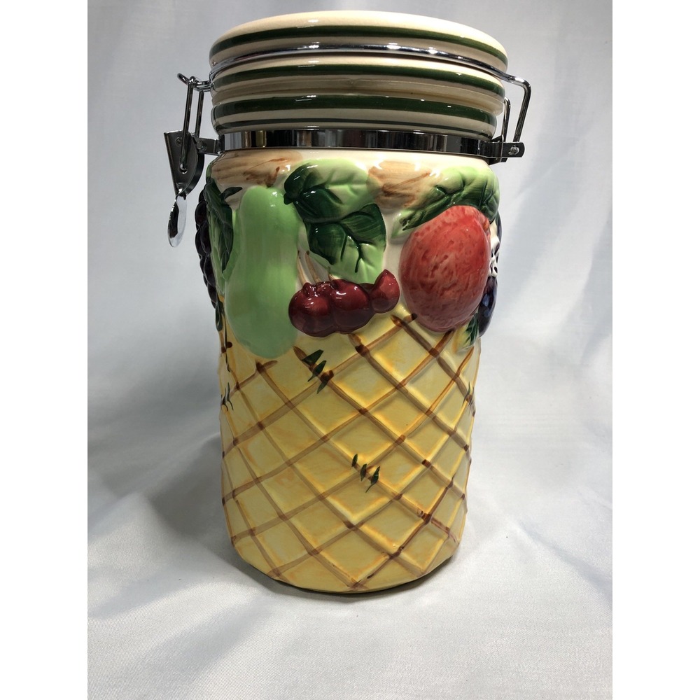 Vintage Ceramic Gourmet Home Accents Sculptured Fruit CANISTER 9.5" tall